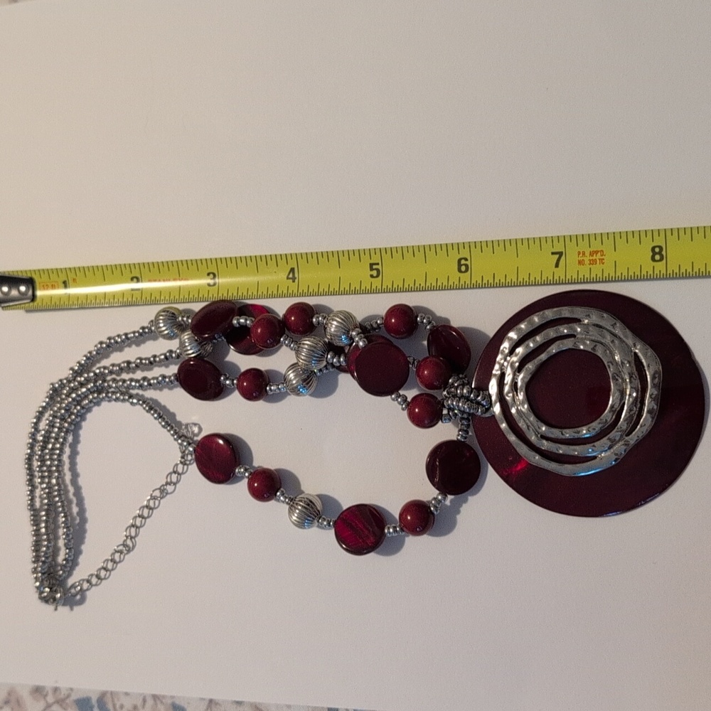 Red Silver Tone Women's Necklace &;Earrings Jewelry Lot - Picture 7 of 8